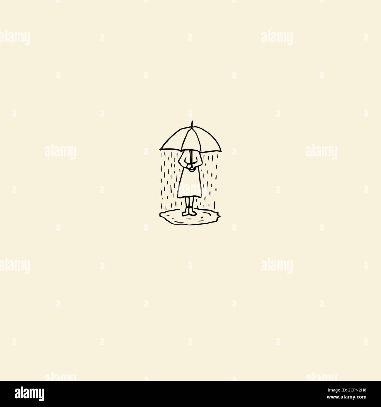 Vector illustration of a woman under umbrella with rain inside umbrella
