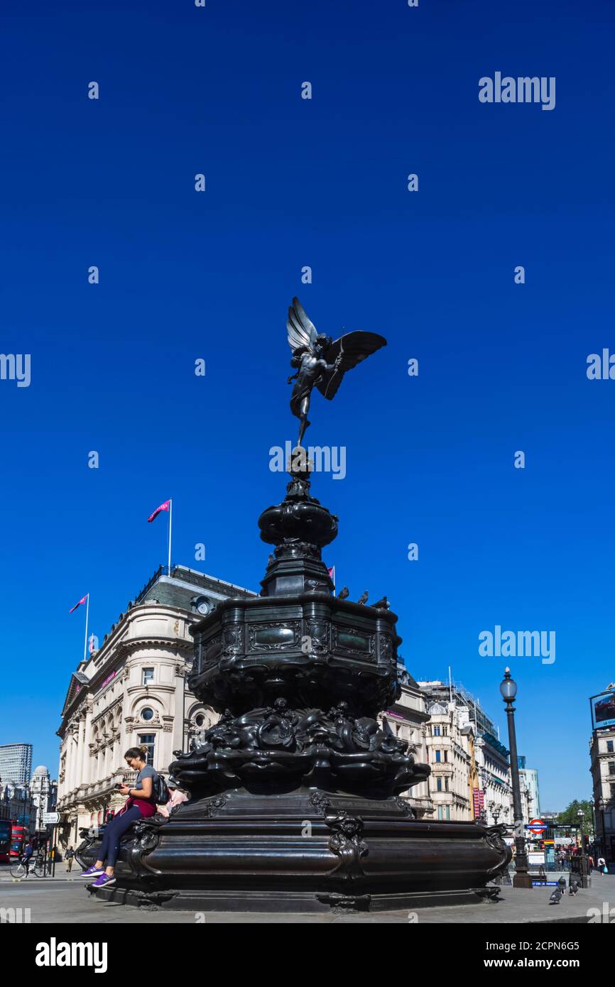 England, London, Piccadilly Circus, Eros Statue Stock Photo