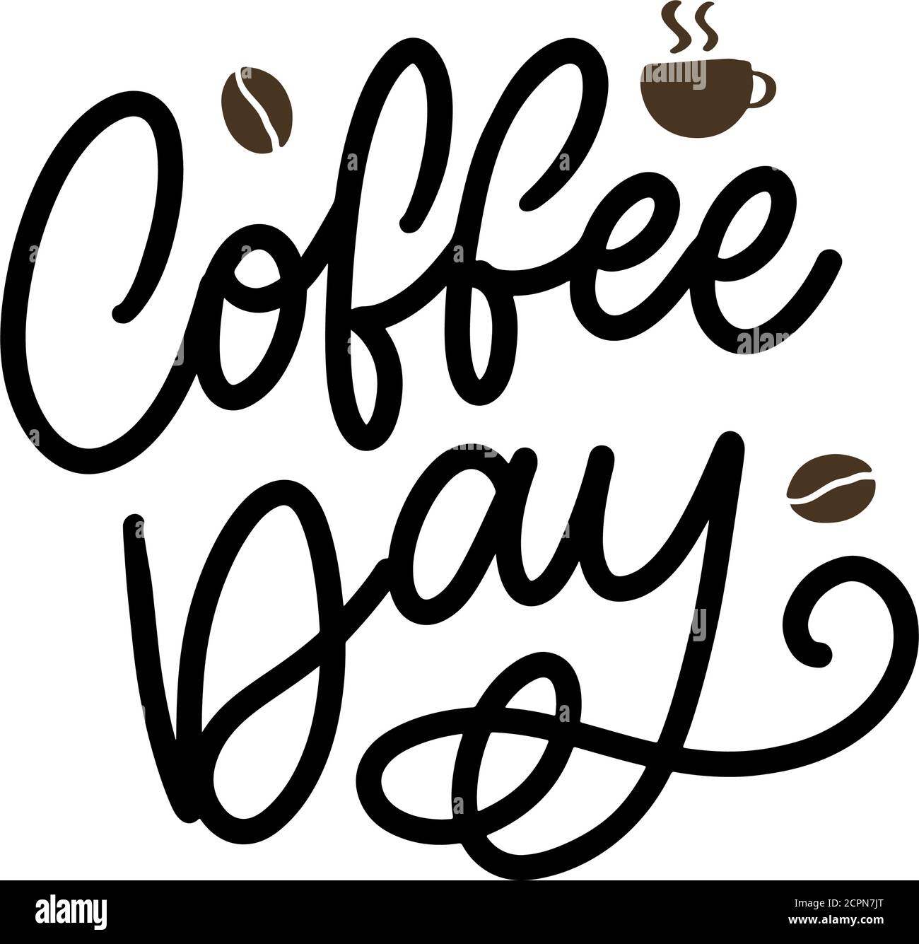 International Coffee Day lettering with coffee beans. Vector