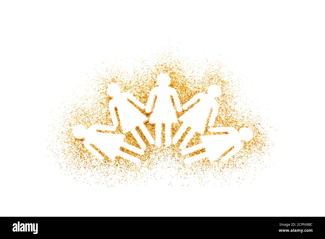 Golden group of women standing together and holding hands made of glitter Stock Photo