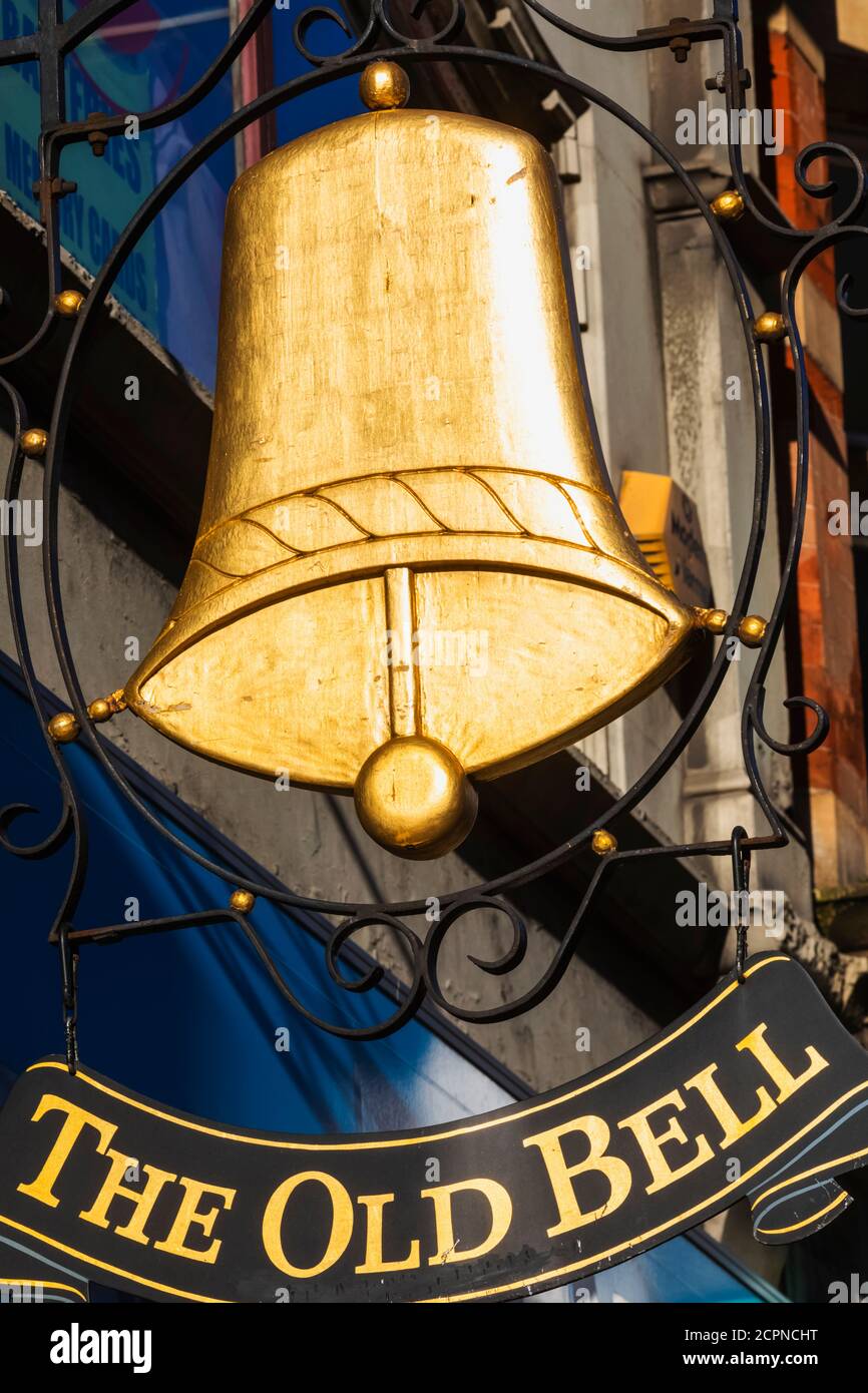 England, London, City of London, Fleet Street, The Old Bell Pub Sign Stock Photo