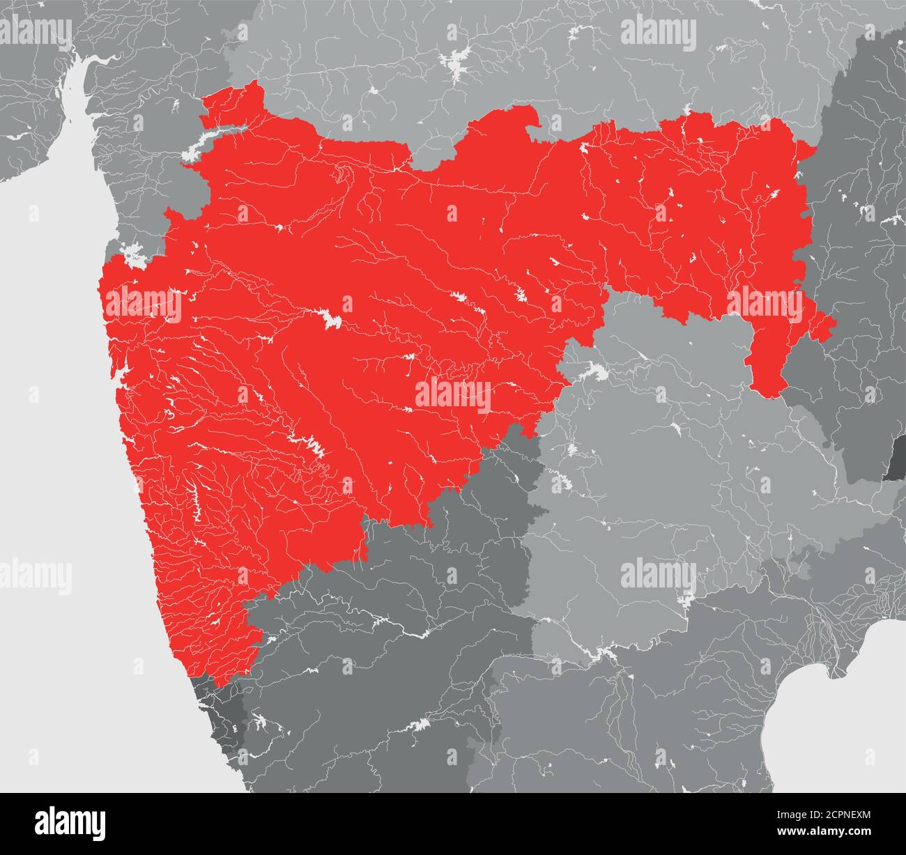 India states - map of Maharashtra. Hand made. Rivers and lakes are shown. Please look at my other images of cartographic series - they are all very de Stock Vector