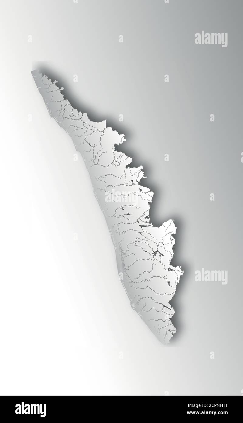 India states - map of Kerala with paper cut effect. Rivers and lakes are shown. Please look at my other images of cartographic series - they are all v Stock Vector