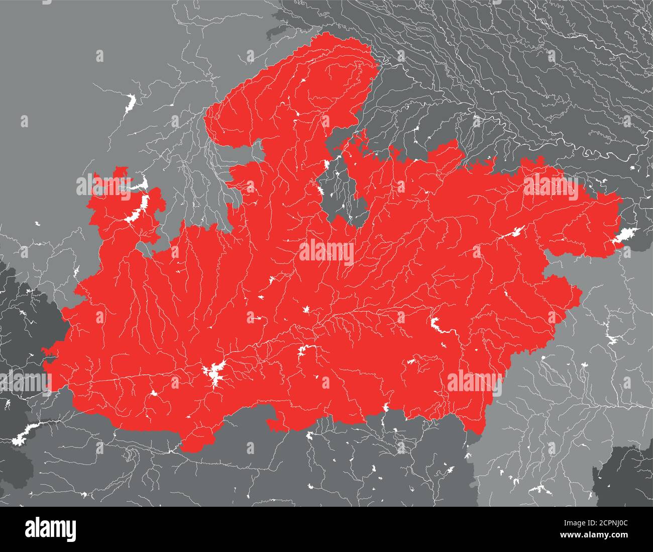 India states - map of Madhya Pradesh. Hand made. Rivers and lakes are shown. Please look at my other images of cartographic series - they are all very Stock Vector