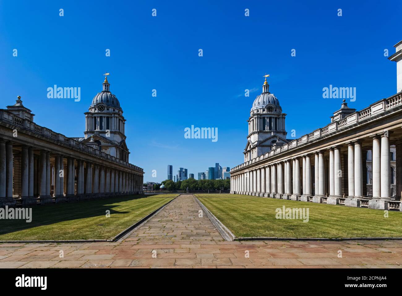 England, London, Greenwich, Old Royal Navy College, The Painted Hall and The Chapel Buildings Stock Photo
