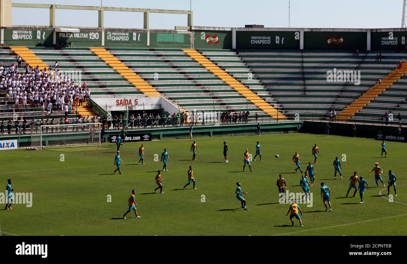 Soccer players of Chapecoense attend a training session at Arena Conda stadium in Chapeco, Brazil, January 20, 2017. REUTERS/Paulo Whitaker Stock Photo