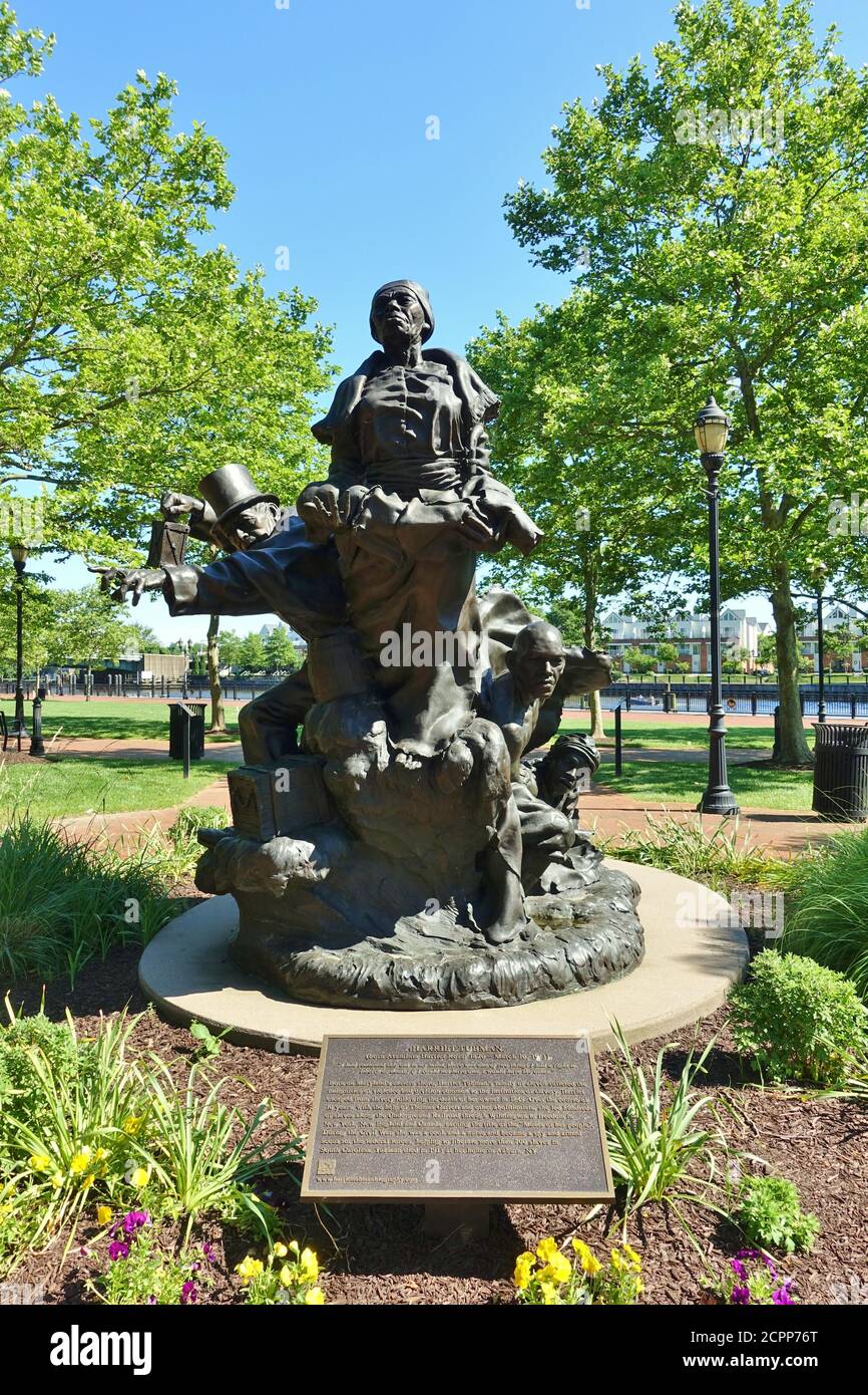 WILMINGTON, DE -13 JUN 2020- View of the Harriet Tubman-Thomas Garrett statue in the Garrett Tubman Riverfront Park in Wilmington, Delaware, United St Stock Photo