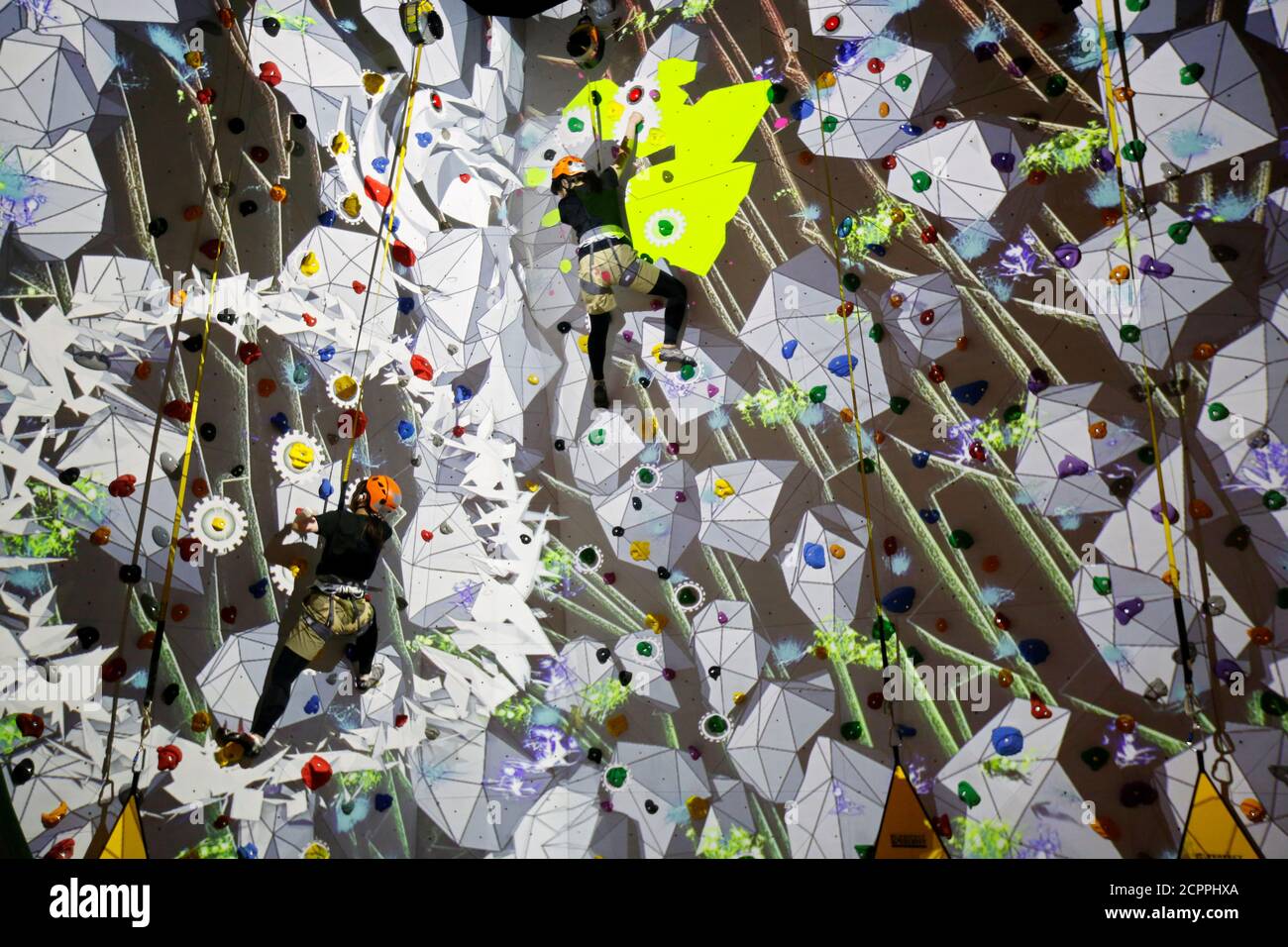 Staff Members Demonstrate An Entertainment Programme Titled Trap Climbing At Vr Zone Shinjuku Japan S Largest Class Virtual Reality Entertainment Facility Operated By Japanese Toy And Game Software Maker Bandai Namco During A