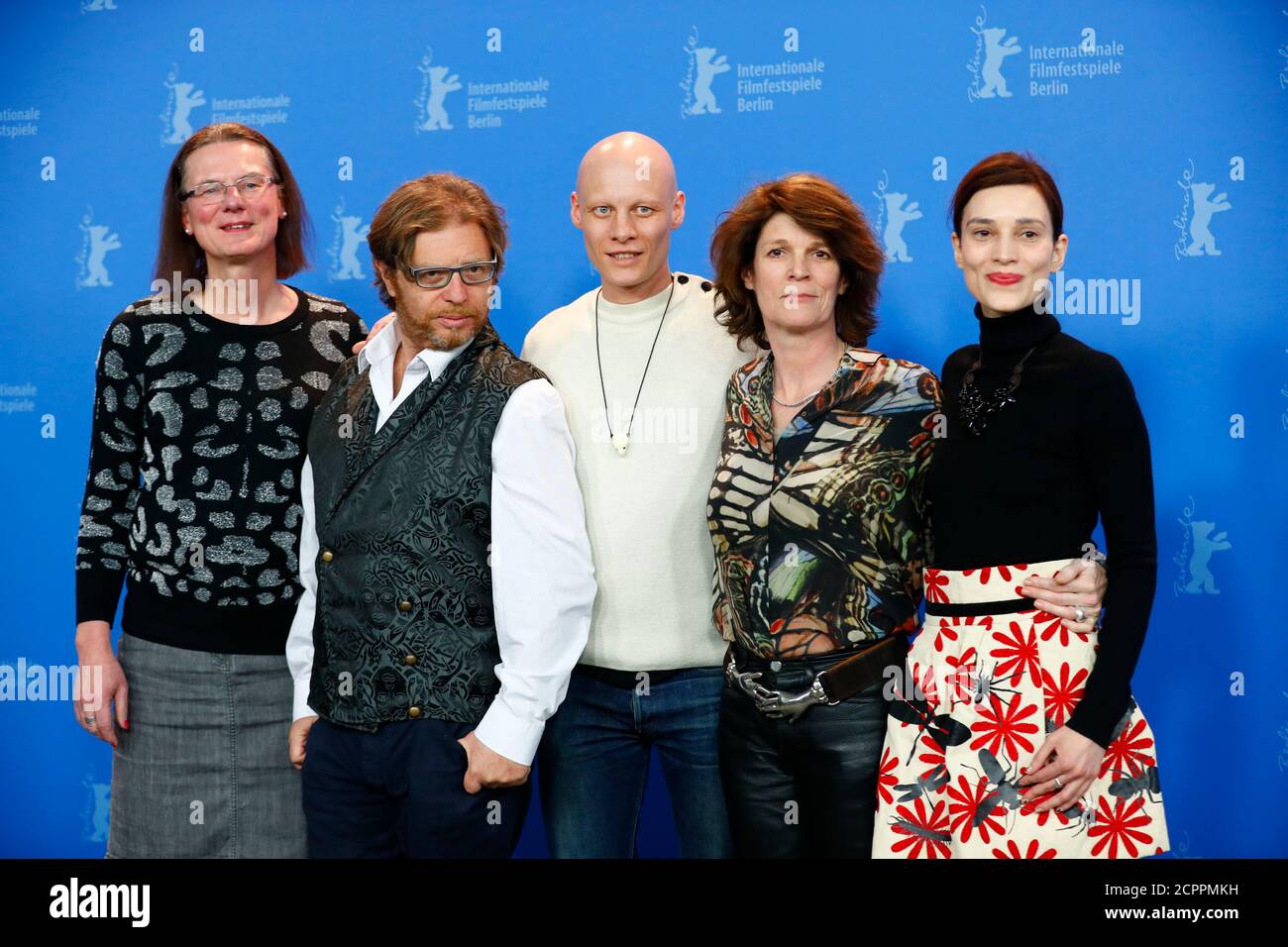 Actors Laura Benson, Hanna Hofmann, Irmena Chichikova, Tomas Lemarquis and Seani  Love pose during a photocall to promote the movie Touch Me Not at the 68th  Berlinale International Film Festival in Berlin,