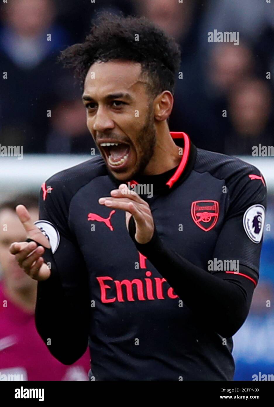 Soccer Football - Premier League - Brighton & Hove Albion vs Arsenal - The American Express Community Stadium, Brighton, Britain - March 4, 2018   Arsenal's Pierre-Emerick Aubameyang celebrates scoring their first goal    REUTERS/Eddie Keogh    EDITORIAL USE ONLY. No use with unauthorized audio, video, data, fixture lists, club/league logos or 'live' services. Online in-match use limited to 75 images, no video emulation. No use in betting, games or single club/league/player publications.  Please contact your account representative for further details. Stock Photo