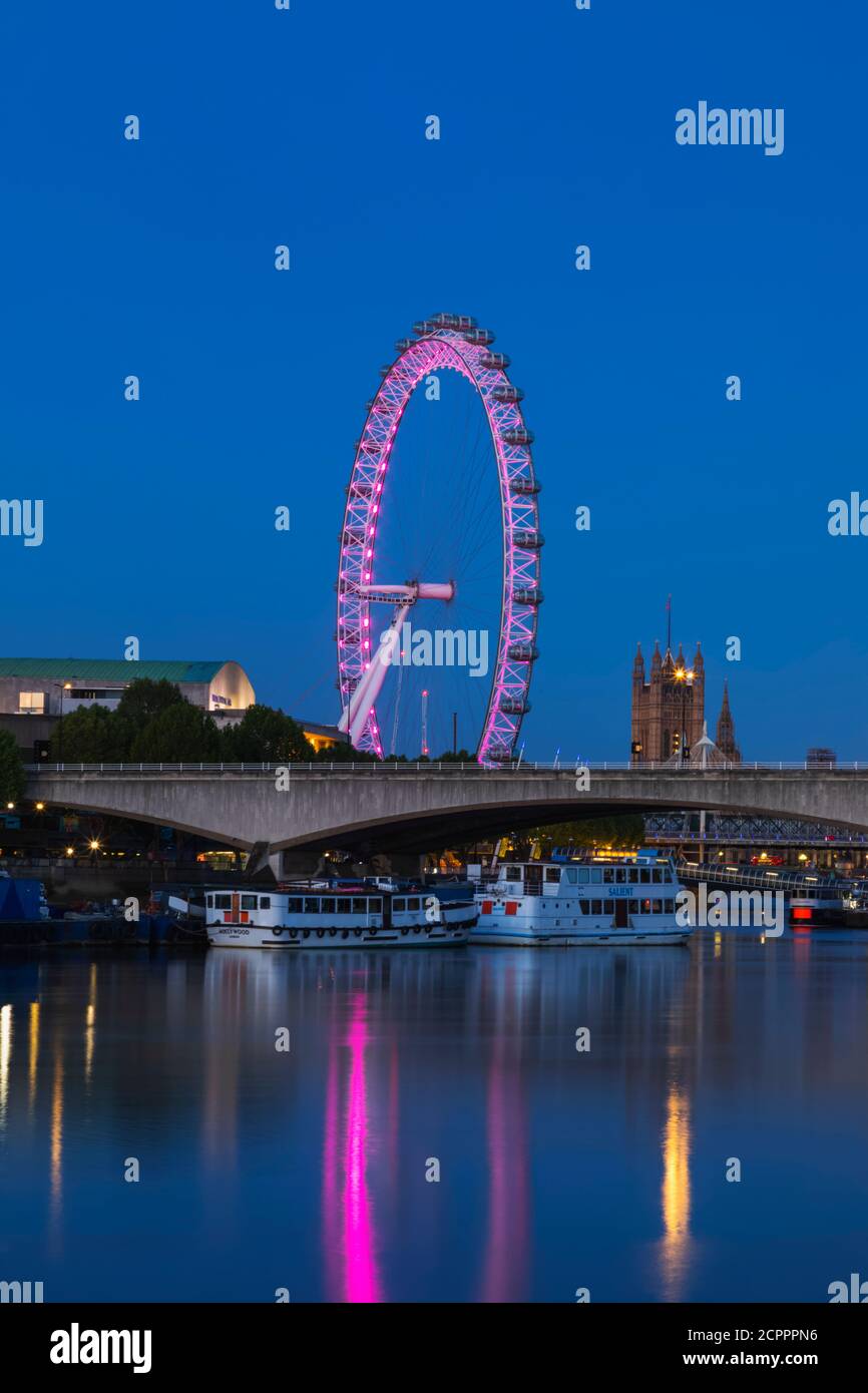England, London, Waterloo Bridge and The Southbank Skyline at Night Stock Photo