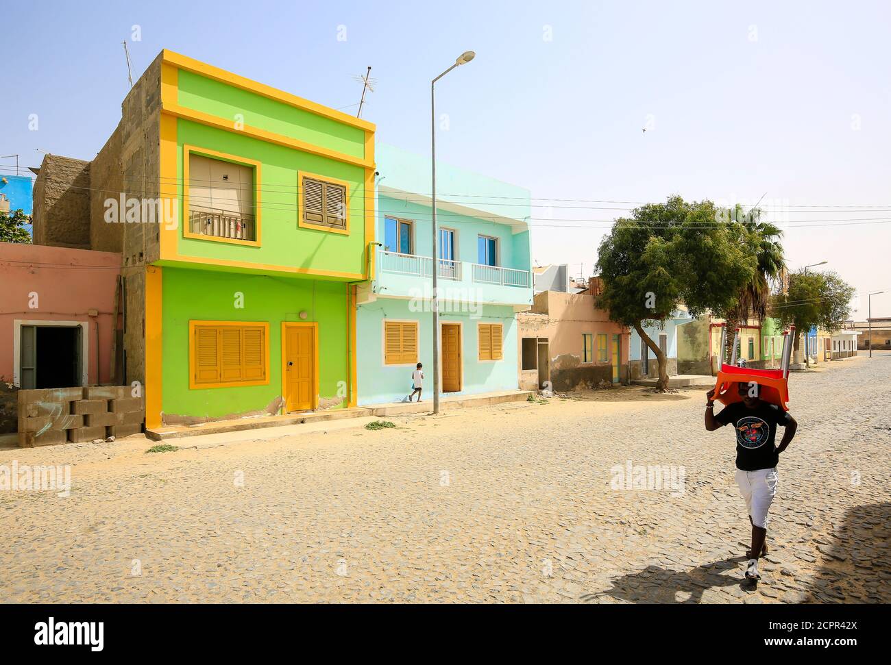 Sal Rei, Boa Vista, Cape Verde - city view, street scene in the island capital Sal Rei. Stock Photo