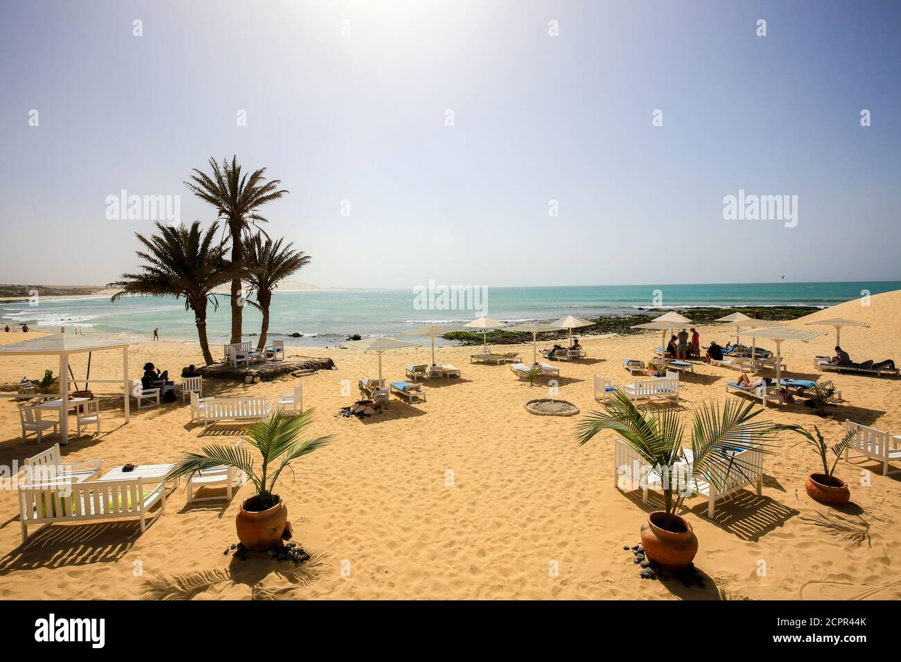 Sal Rei, Boa Vista, Cape Verde - beach bar, restaurant bar Perola de Chaves on Praia de Chaves. Stock Photo