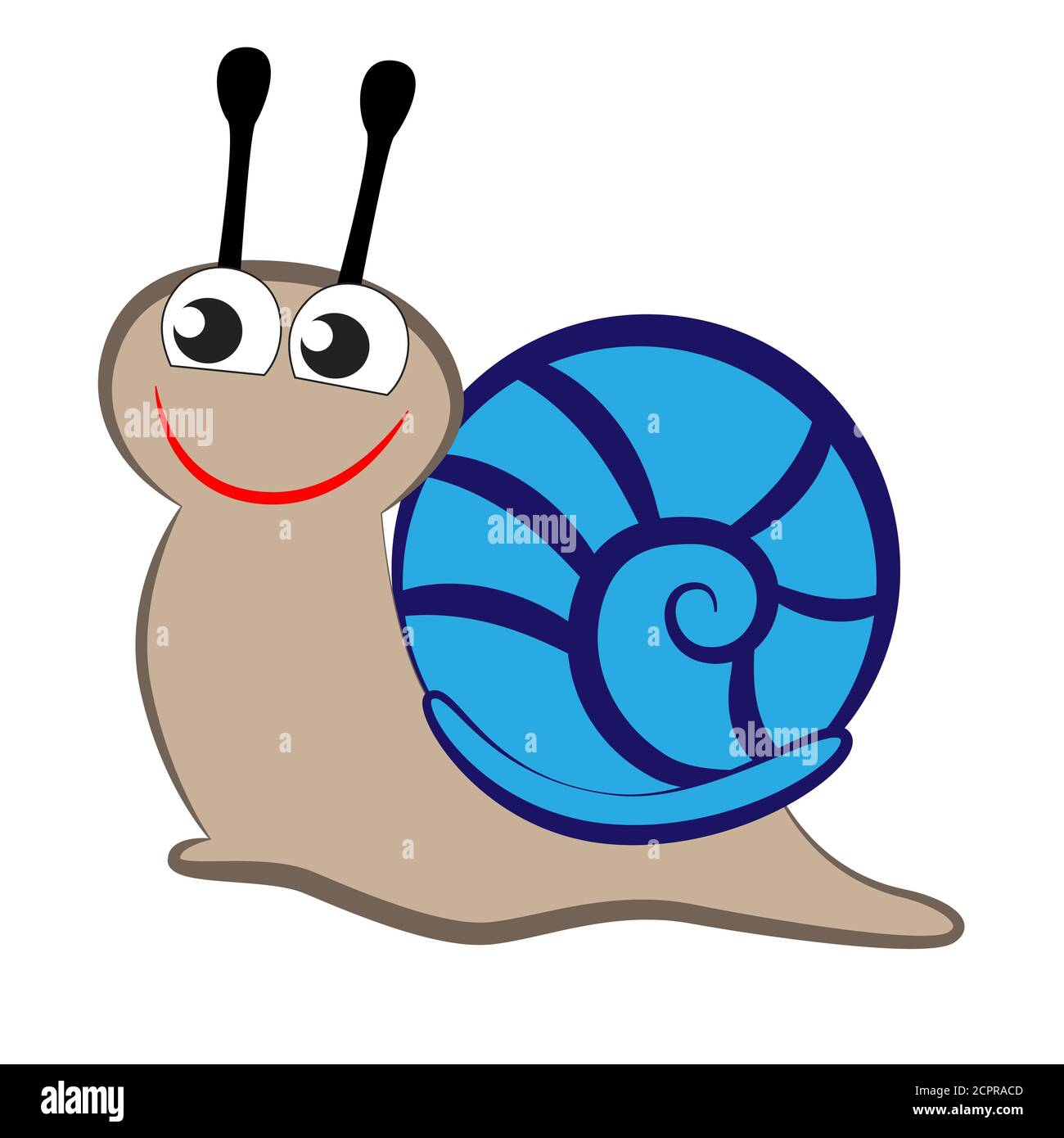 Smiling cartoon snail with a shell on its back isolated on white background. Stock Vector