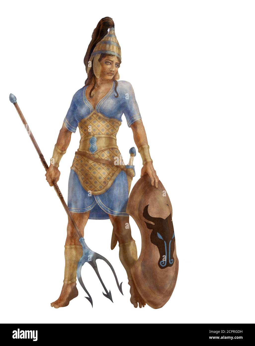 'Minoan Hero' Warrioress Character Illustration, 4900X6200 600pi/detailed 6MB jpg Stock Photo