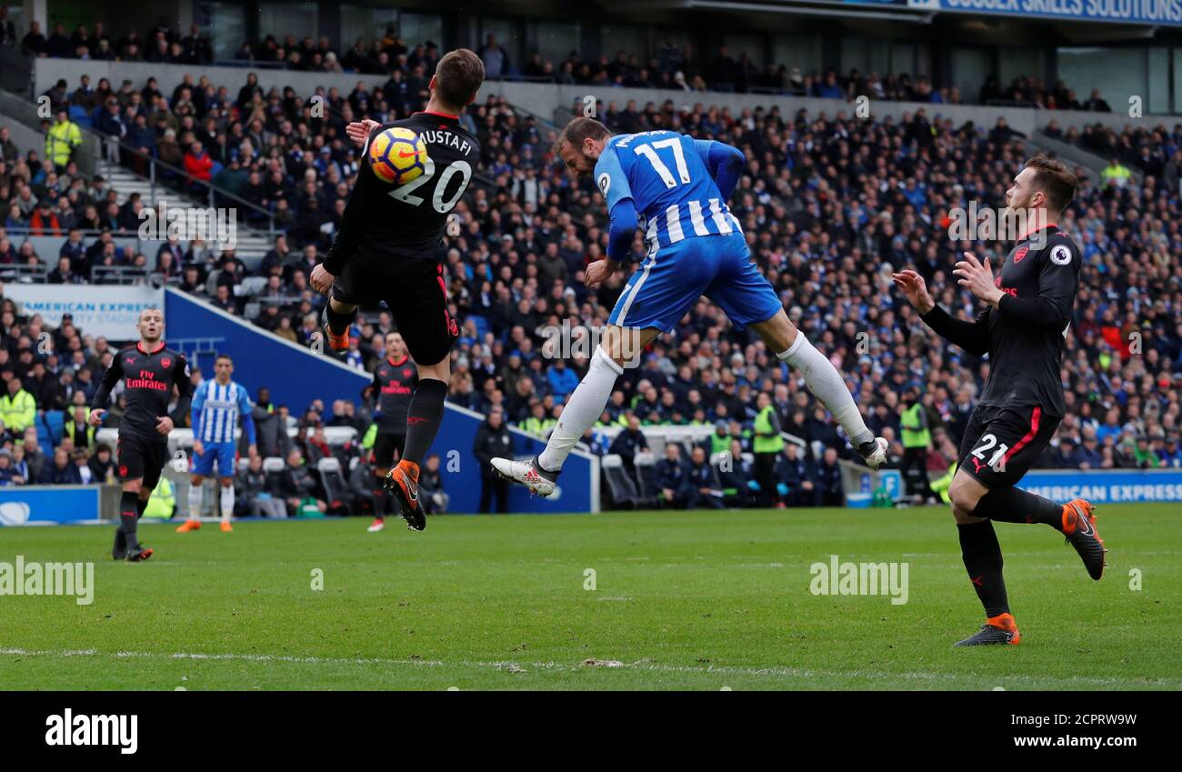 Soccer Football - Premier League - Brighton & Hove Albion vs Arsenal - The American Express Community Stadium, Brighton, Britain - March 4, 2018   Brighton's Glenn Murray scores their second goal    REUTERS/Eddie Keogh    EDITORIAL USE ONLY. No use with unauthorized audio, video, data, fixture lists, club/league logos or 'live' services. Online in-match use limited to 75 images, no video emulation. No use in betting, games or single club/league/player publications.  Please contact your account representative for further details. Stock Photo