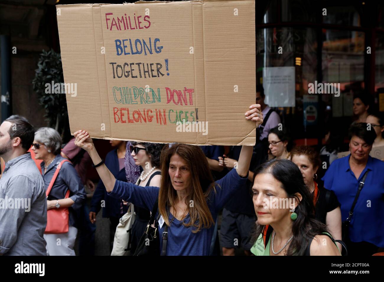 People protest against the Trump administration policy of separating immigrant families suspected of illegal entry, in New York, NY, U.S., June 20, 2018. REUTERS/Brendan McDermid Stock Photo