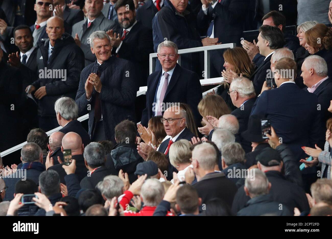 Soccer Football - Premier League - Manchester United v Wolverhampton Wanderers - Old Trafford, Manchester, Britain - September 22, 2018  Sir Alex Ferguson and FIFA Council vice-president David Gill in the stands before the match  Action Images via Reuters/Carl Recine  EDITORIAL USE ONLY. No use with unauthorized audio, video, data, fixture lists, club/league logos or 'live' services. Online in-match use limited to 75 images, no video emulation. No use in betting, games or single club/league/player publications.  Please contact your account representative for further details. Stock Photo