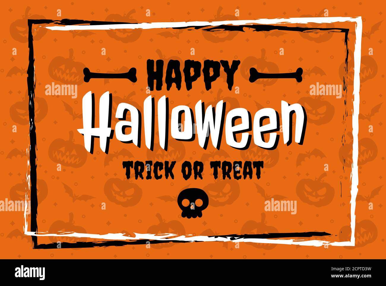 Happy Halloween in flat design lettering on orange pattern background Stock Vector