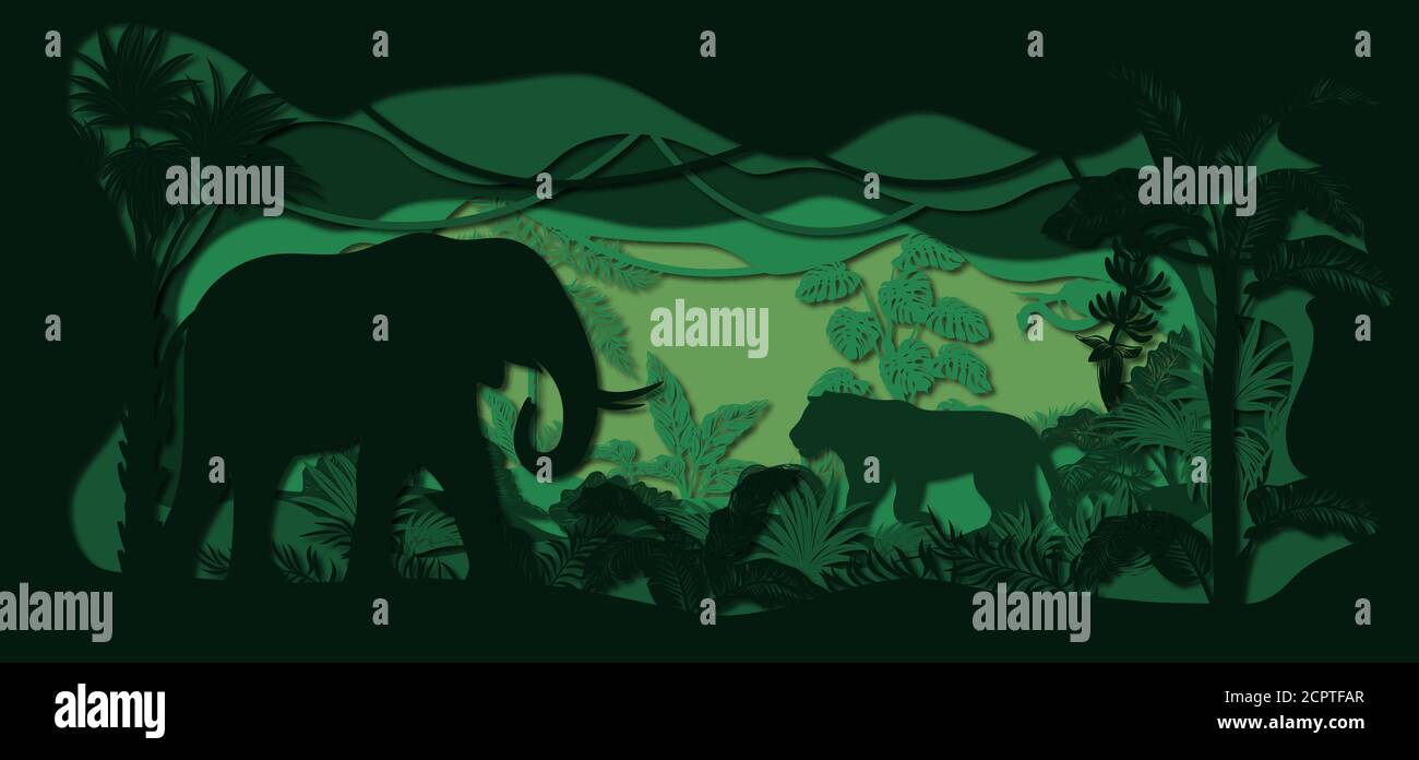 Laser cut paper, template for DIY scrapbooking. Tiger, elephant, Snake
