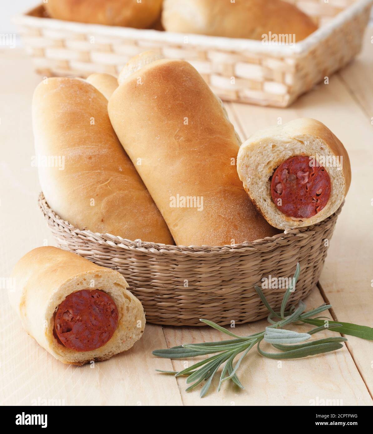 Sausage bread rolls homemade recipe Stock Photo