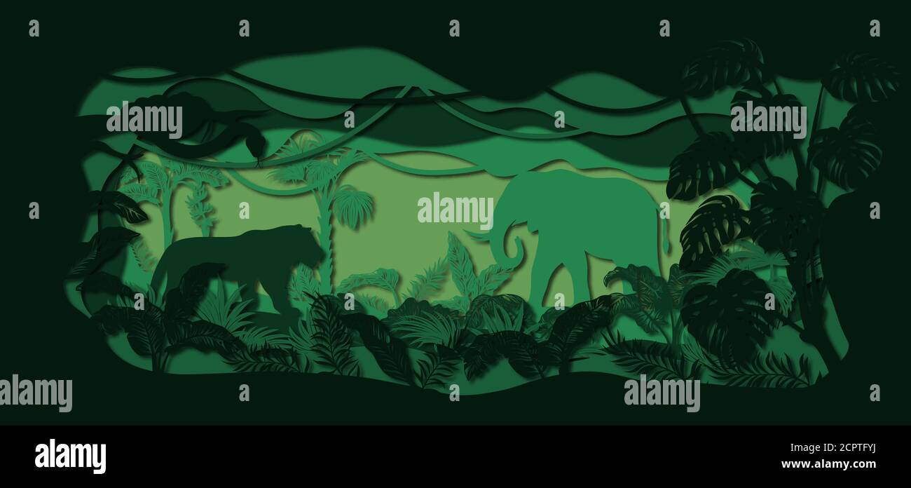 Laser cut paper, template for DIY scrapbooking. Tiger, elephant, Snake