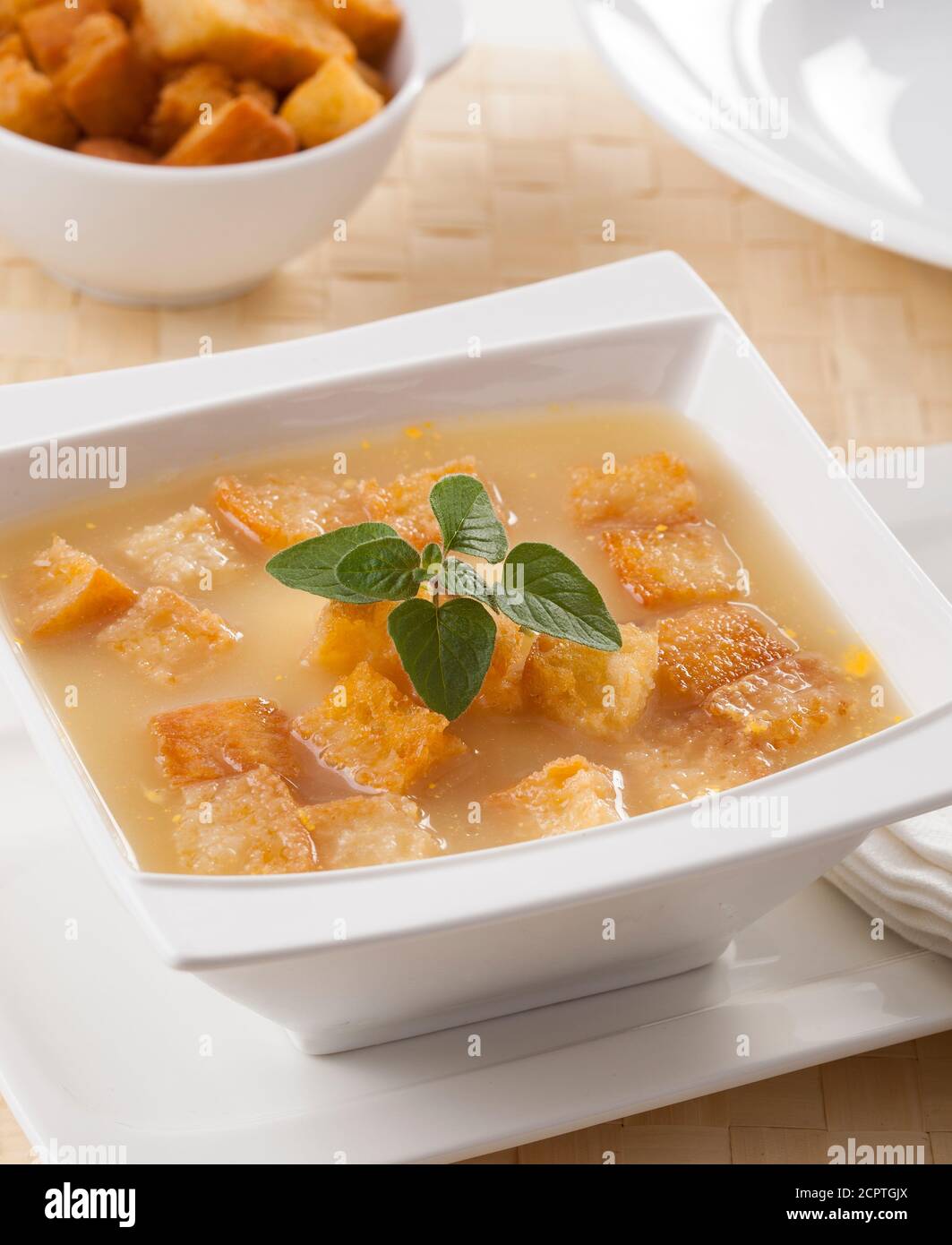 Croutons in a broth Stock Photo