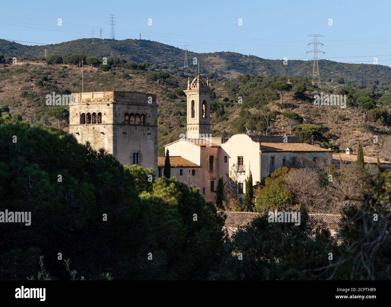 Sant Jeroni de la Murtra Monastery, built in the 14th century, is where the Catholic Monarchs received Christopher Columbus after his first voyage to Stock Photo
