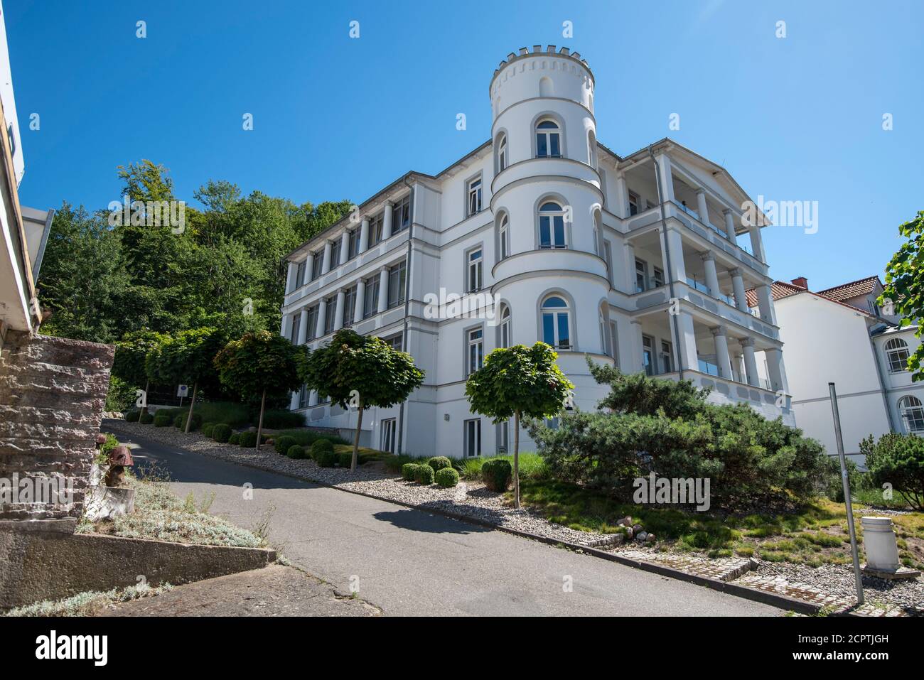 Germany, Mecklenburg-Western Pomerania, Ruegen island, Ostseebad Sellin, Villa Odin, Wilhelmstrasse, resort architecture Stock Photo