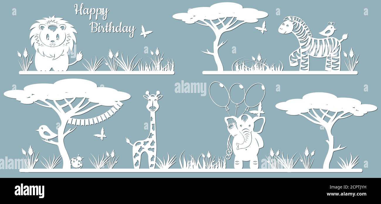 Animals on the line. Laser cut paper, template for DIY scrapbooking