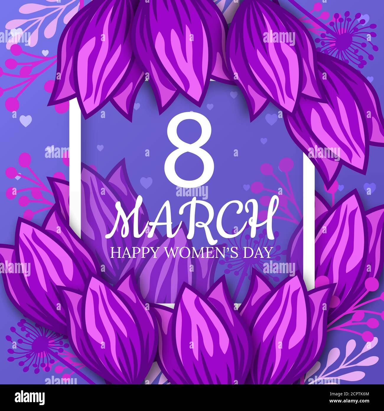 8 March. pink Floral Greeting card. International Happy Women's Day. Paper cut flower blue holiday background with Square Frame and space for text. Tr Stock Vector