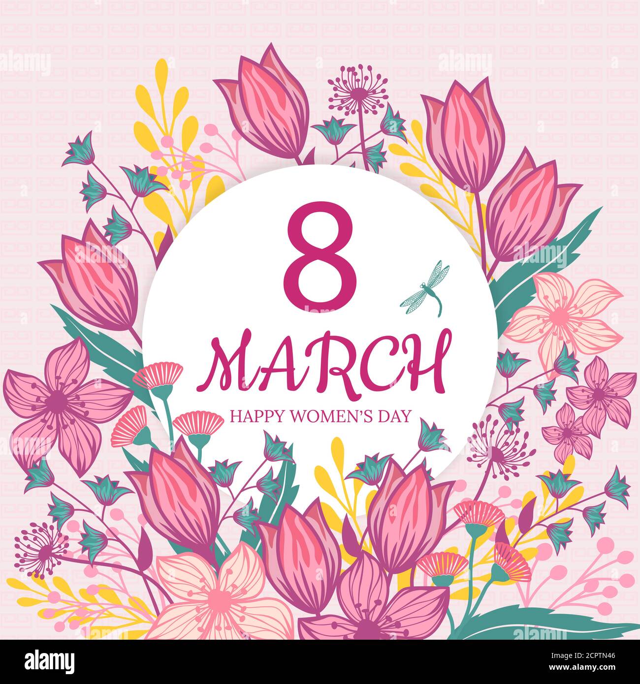 Flowers, frame, postcard. lovely happy women's day. international celebration background Stock Vector