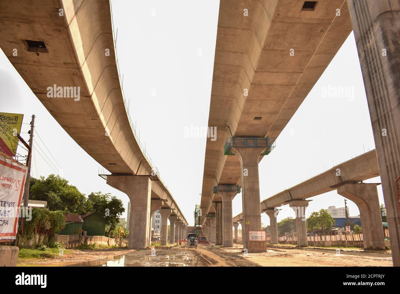 Dhaka, Bangladesh - AUGUST 19, 2020: metro rail construction site in DHAKA for elevated way and for reducing traffic jams from the city, Metro rail. Stock Photo