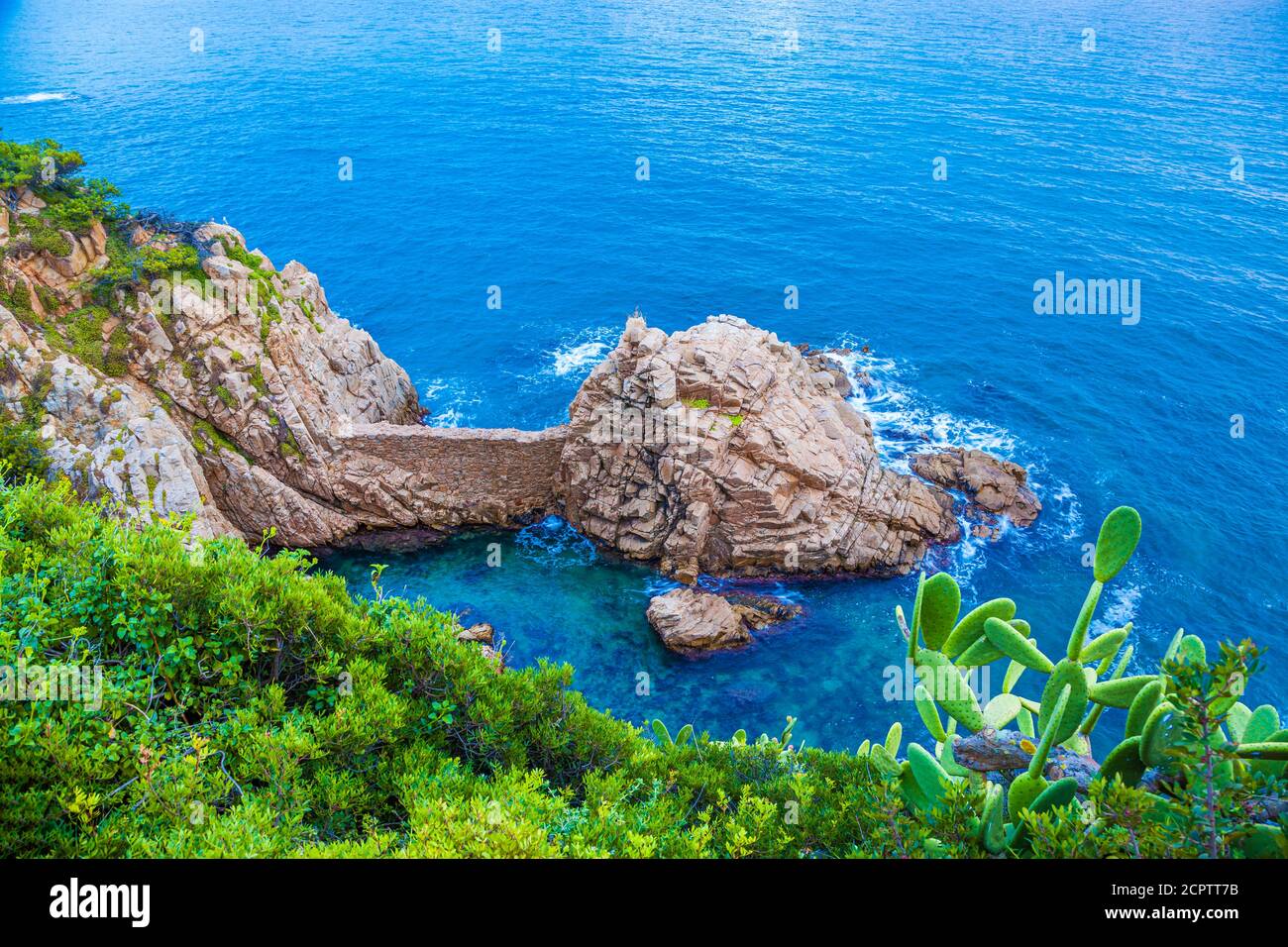 Costa Brava bay and beach with turquoise waters. Stock Photo