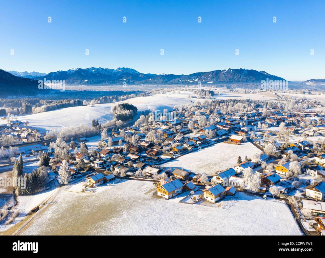 Greiling Village Greiling in winter, Tölzer Land, Alpine chain, Alpine foothills ...