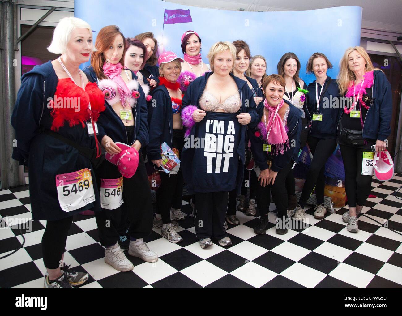 Jennifer Saunders with members of her team (Jen's Big Tits Team). The MoonWalk London 2012, Celebrating 15 years of Moon Walking for the breast cancer charity 'Walk the Walk'. Stock Photo