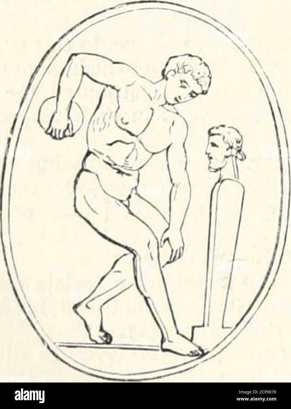 . An illustrated dictionary of words used in art and archaeology. Explaining terms frequently used in works on architecture, arms, bronzes, Christian art, colour, costume, decoration, devices, emblems, heraldry, lace, personal ornaments, pottery, painting, sculpture, &c., with their derivations . Yx. 252. T.a//:a ut Diiiit.i, with head of Rome. Disclosed, Her. With expanded wings, inthe case of birds that are not birds of prey. Thecontrary to Close. Discobolus, Gr. and R. (5i&lt;rKo-/3(iAoy, i. e.discus-throwing). A man throwing the Discus(q.v.). [A celebrated statue of the sculptorMyron so ca Stock Photo