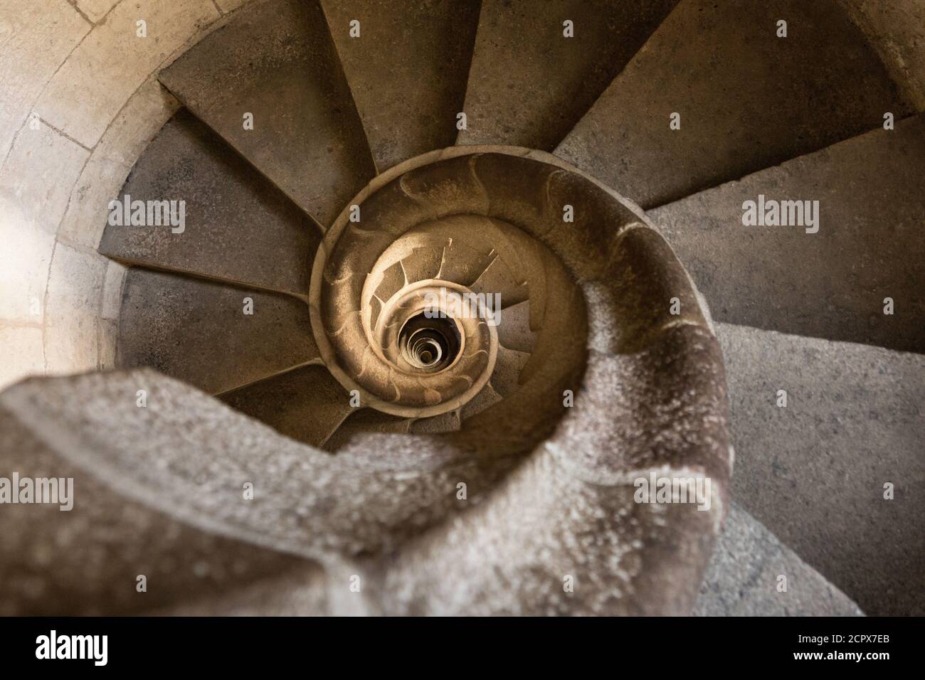 Barcelona, Sagrada Familia basilica, tower, spiral staircase, looking
