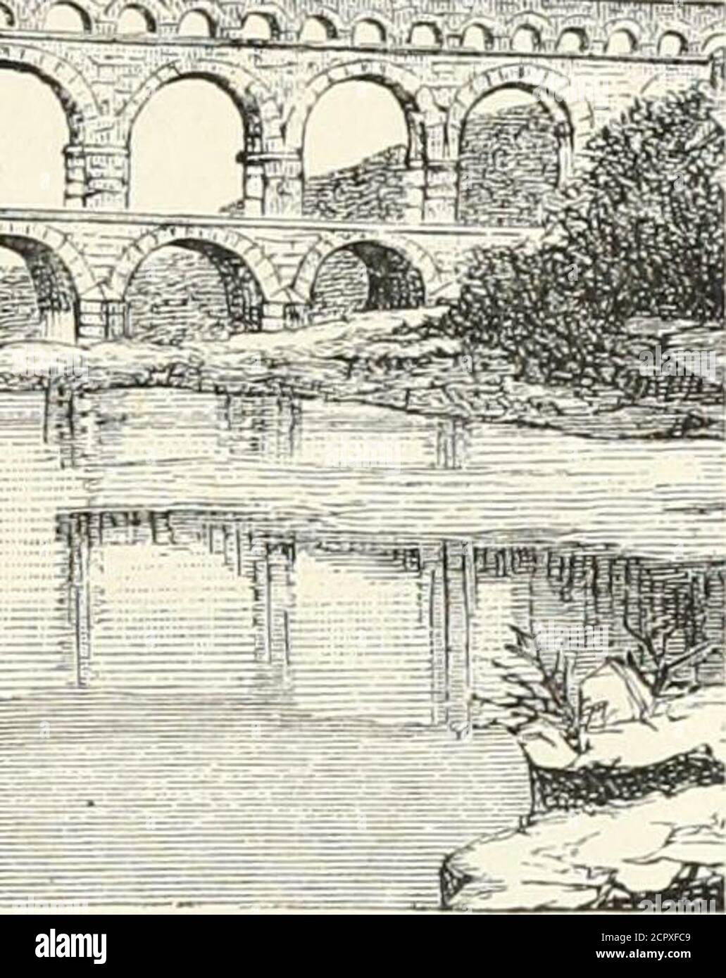 . An illustrated dictionary of words used in art and archaeology. Explaining terms frequently used in works on architecture, arms, bronzes, Christian art, colour, costume, decoration, devices, emblems, heraldry, lace, personal ornaments, pottery, painting, sculpture, &c., with their derivations . 3Q3 1. Fig. 63. Pont-du-Gard, a Roman aqueduct near Nismes.{RcstorcJ ) Roman legion under the Empire They were ofsilver or bronze, and had the wings outstretched.As an architectural term aqulla denotes thetriangular face formed by the tympanum of apediment, because the latter was often orna-mented wi Stock Photo