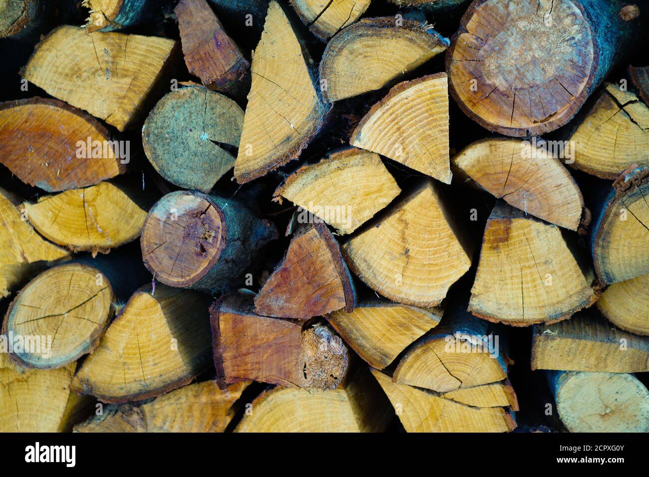 Axed burn wood pile texture background Stock Photo
