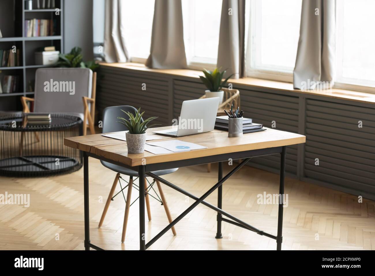 Modern empty home office desk with computer Stock Photo - Alamy