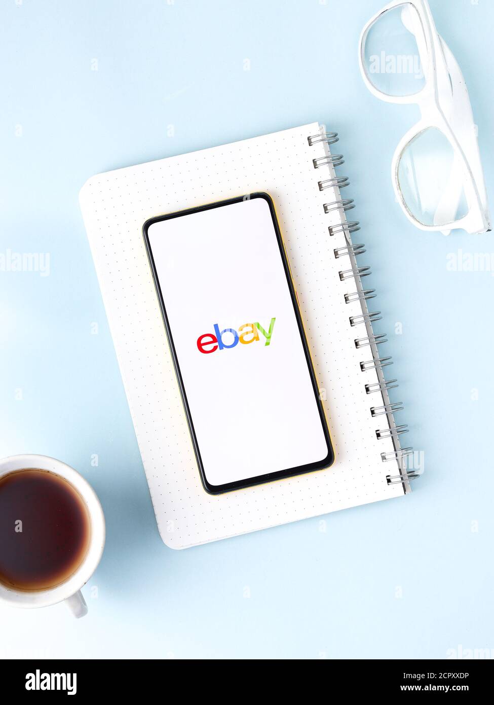 Assam, india - September 12, 2020 : Ebay logo on phone screen stock image. Stock Photo