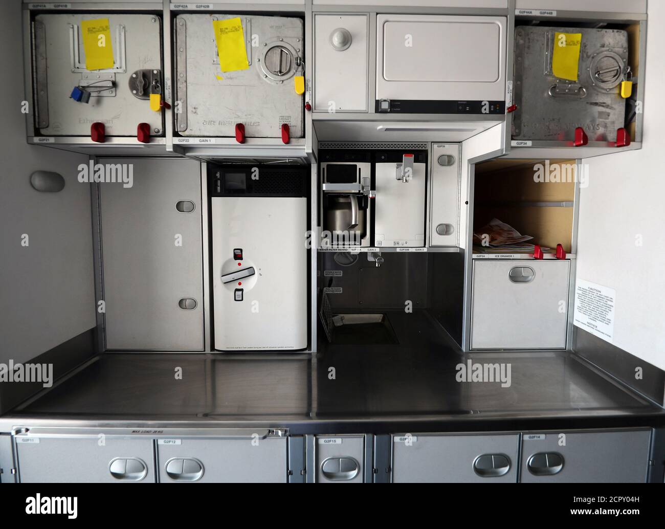 The kitchenette of an Airbus A350-900 of Ethiopian Airlines is photographed during a site-inspection at Fraport airport in Frankfurt, Germany, May 22, 2017.  REUTERS/Kai Pfaffenbach Stock Photo