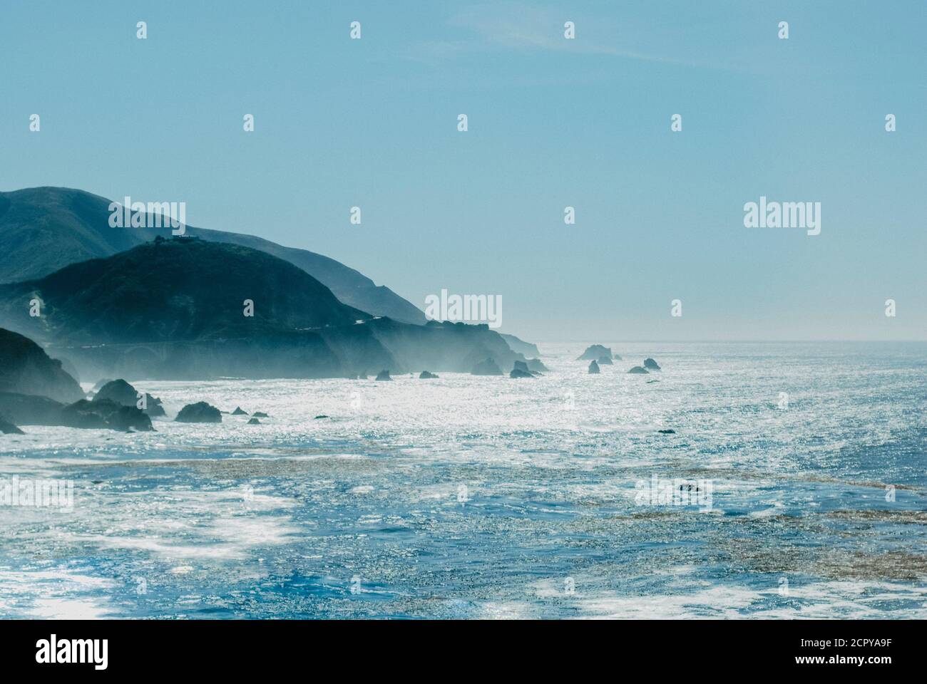 USA, California, view of coastal rocks and sparkling waters of the ...