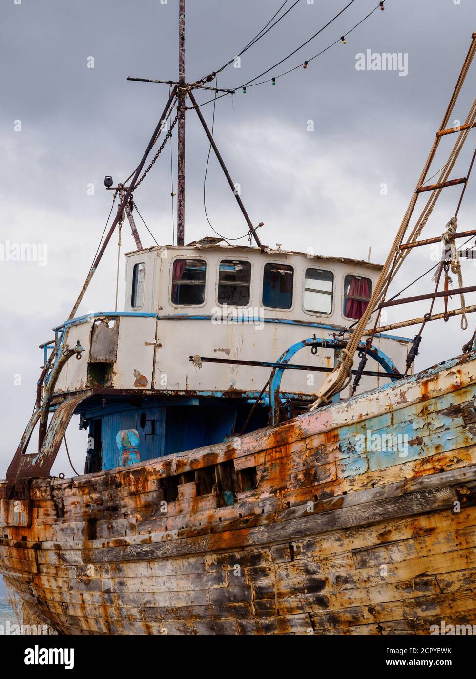 Abandoned old fishing boat in Latchi Harbour, Cyprus Stock Photo - Alamy