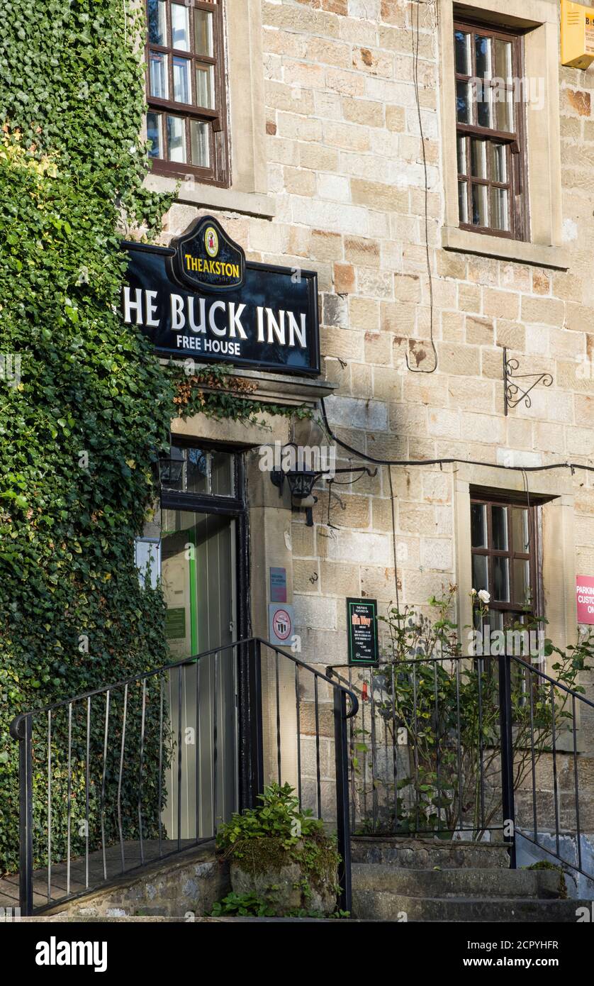 The front of the Buck Inn, a rural pub in Buckden Upper Wharfedale in the Yorkshire Dales National Park, North West England Stock Photo