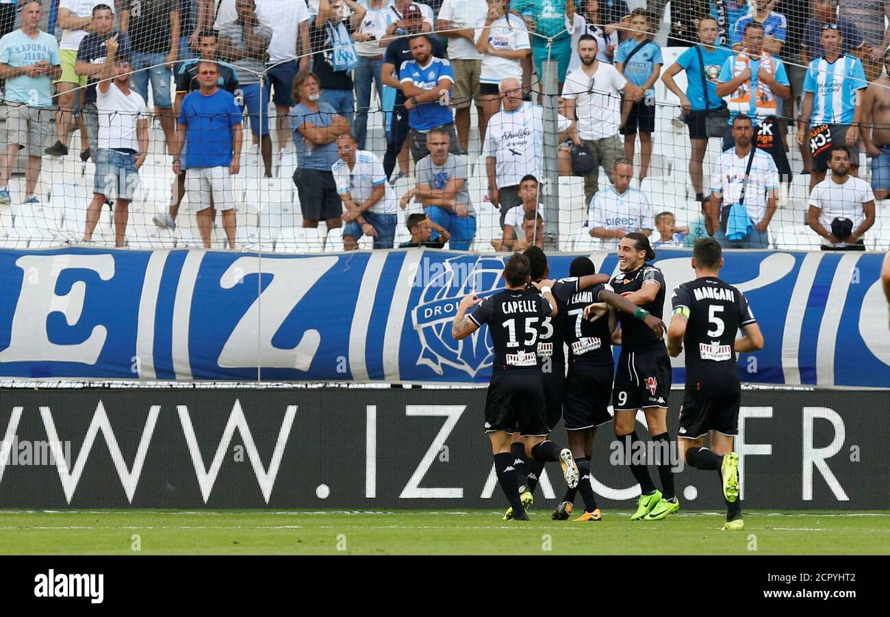 Soccer Football - Ligue 1 - Olympique Marseille vs Angers - Marseille,  France - August 20, 2017 Angers' Karl Toko Ekambi celebrates scoring their  first goal with teammates REUTERS/Philippe Laurenson Stock Photo - Alamy