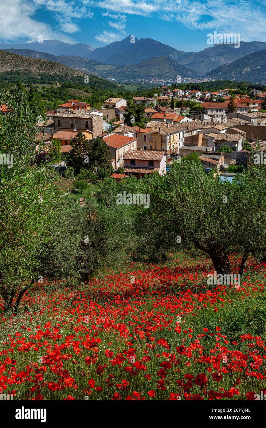 Vittorito, Abruzzo, Italy. Country village in green valley Stock Photo