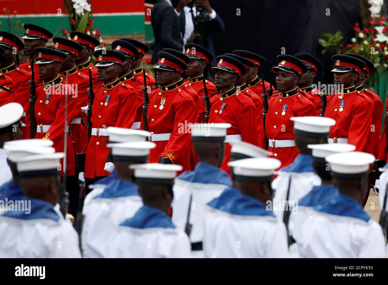 A Kenya Defence Forces (KDF) guard of honour parades during the country