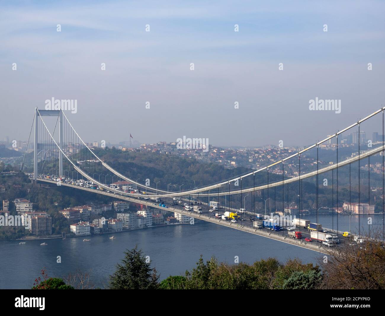 TURKEY, Istanbul - Novemberr 18 , 2014 ; Bosphorus Bridge from Anatolian side . The traffic on the bridge is very heavy,  Istanbul, Turkey Stock Photo